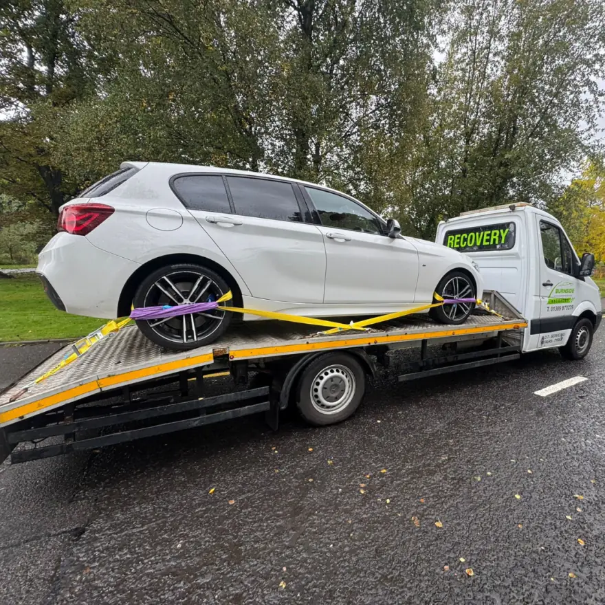 White BMW recovered on a country road west of Glasgow
