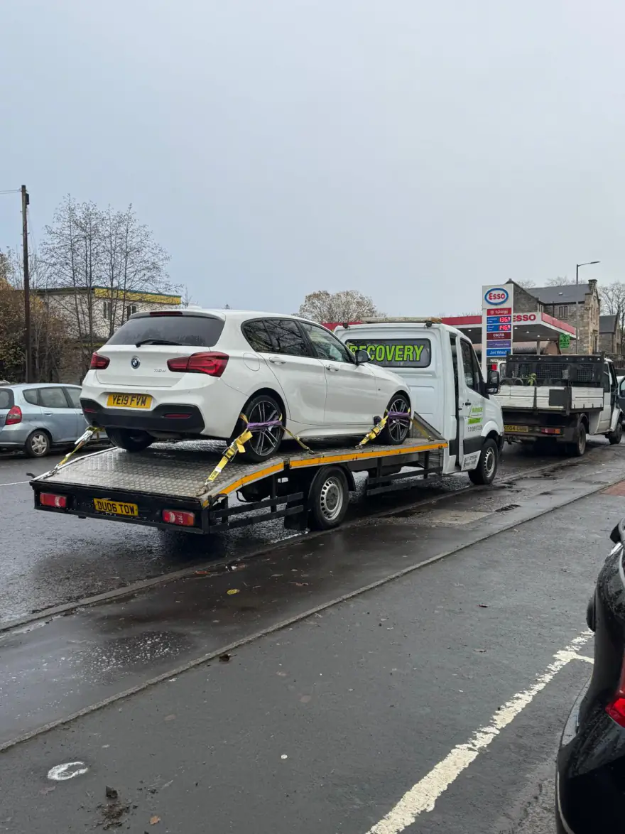 BMW recovered in the rain by Burnside Recovery, Glasgow