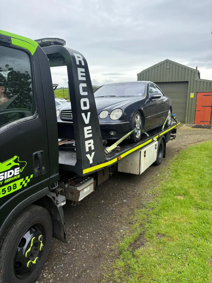 Mercedes CLK recovered on a rural road near Glasgow