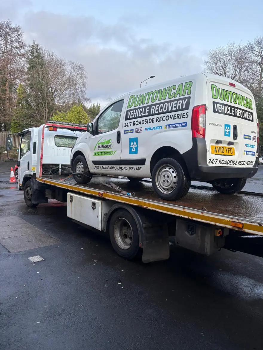 Burnside Recovery transporting a van across the west of Scotland